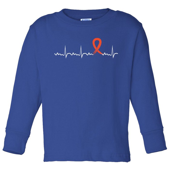 Kidney Cancer Heartbeat Kidney Cancer Awareness Ribbon Gift Toddler Long Sleeve Shirt