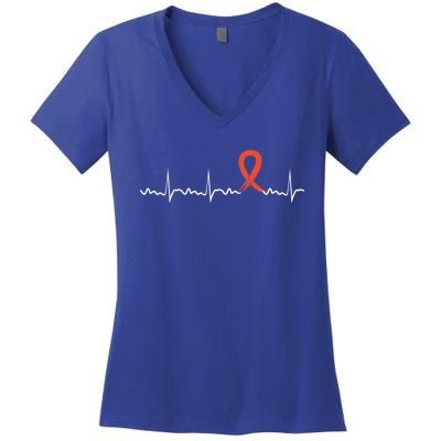 Kidney Cancer Heartbeat Kidney Cancer Awareness Ribbon Gift Women's V-Neck T-Shirt