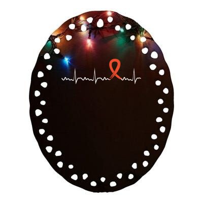 Kidney Cancer Heartbeat Kidney Cancer Awareness Ribbon Gift Ceramic Oval Ornament