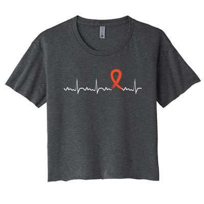 Kidney Cancer Heartbeat Kidney Cancer Awareness Ribbon Gift Women's Crop Top Tee