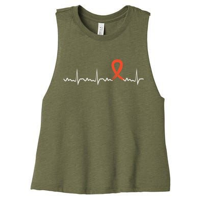 Kidney Cancer Heartbeat Kidney Cancer Awareness Ribbon Gift Women's Racerback Cropped Tank