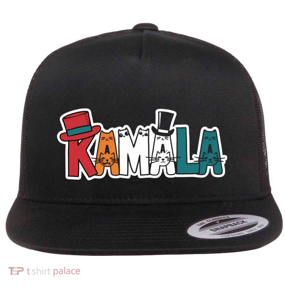 Kamala Cats Hats Fun Personalized Name Gift Flat Bill Trucker Hat
