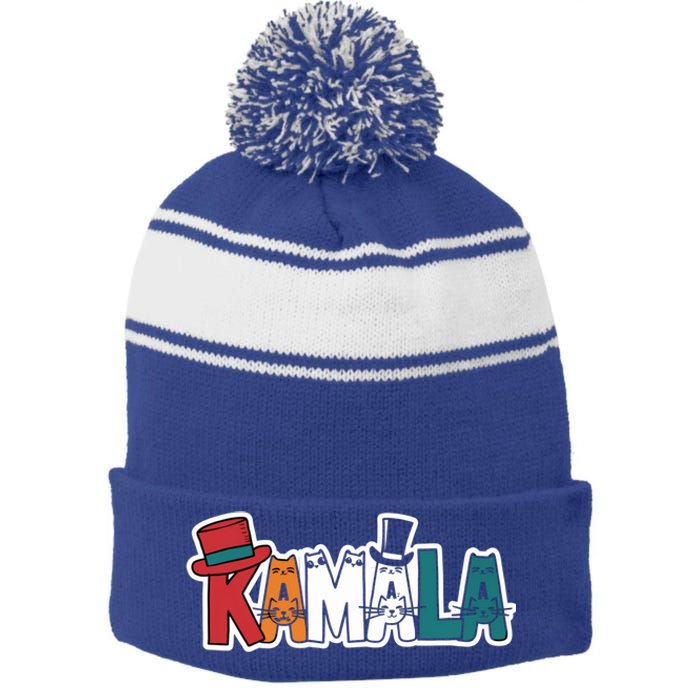 Kamala Cats Hats Fun Personalized Name Gift Stripe Pom Pom Beanie