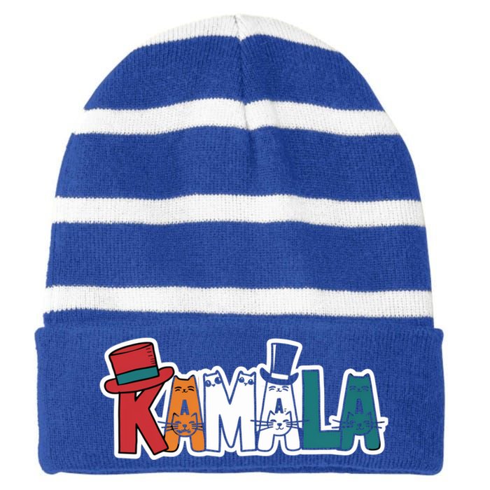 Kamala Cats Hats Fun Personalized Name Gift Striped Beanie with Solid Band