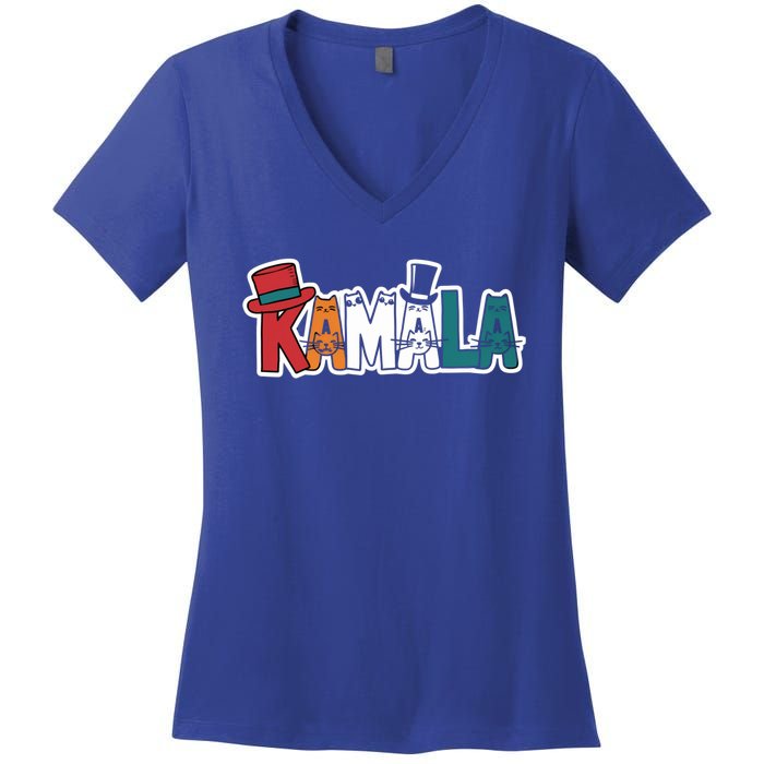 Kamala Cats Hats Fun Personalized Name Gift Women's V-Neck T-Shirt