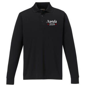 Kamala Cat Harris Walz 2024 Performance Long Sleeve Polo