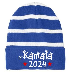 Kamala Cat Harris Walz 2024 Striped Beanie with Solid Band