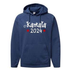 Kamala Cat Harris Walz 2024 Performance Fleece Hoodie