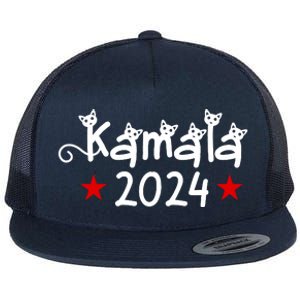 Kamala Cat Harris Walz 2024 Flat Bill Trucker Hat