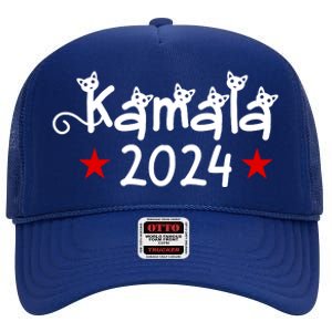 Kamala Cat Harris Walz 2024 High Crown Mesh Back Trucker Hat