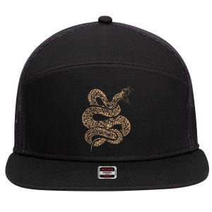 King Cobra Hissing Distressed Snake Lover Gift 7 Panel Mesh Trucker Snapback Hat