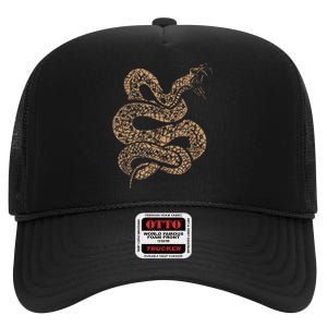 King Cobra Hissing Distressed Snake Lover Gift High Crown Mesh Back Trucker Hat