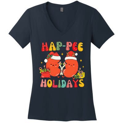 Kidney Christmas Happee Holidays Xmas Nurse Women's V-Neck T-Shirt