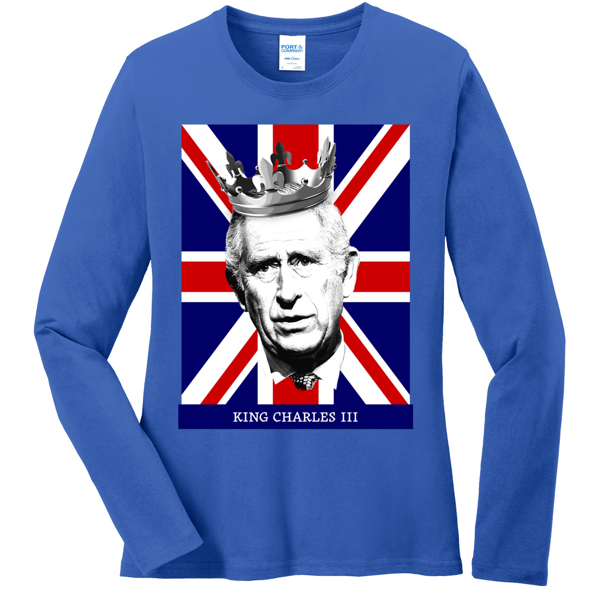 King Charles Iii Funny Gift Union Jack Royal Family Great Gift Ladies Long Sleeve Shirt