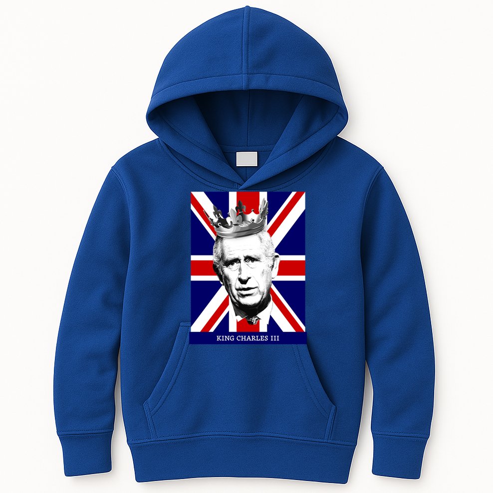 King Charles Iii Funny Gift Union Jack Royal Family Great Gift Kids Hoodie
