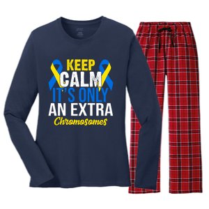 Keep Calm Its Only An Extra Chromosomes Down Syndrome Women's Long Sleeve Flannel Pajama Set 