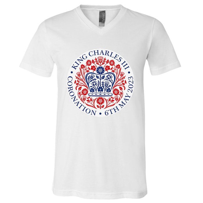 King Charles III Coronation Official Logo Watch Party V-Neck T-Shirt