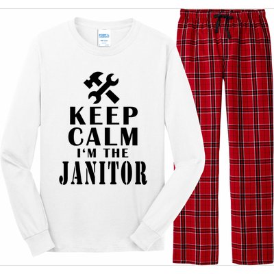 Keep Calm Im The Janitor Funny Quotes Caretaker School Long Sleeve Pajama Set