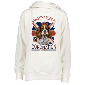 King Charles III British Royal Coronation May Spaniel Dog Womens Funnel Neck Pullover Hood