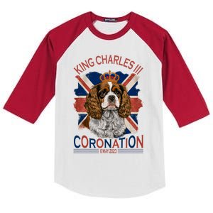 King Charles III British Royal Coronation May Spaniel Dog Kids Colorblock Raglan Jersey