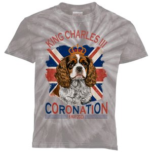 King Charles III British Royal Coronation May Spaniel Dog Kids Tie-Dye T-Shirt