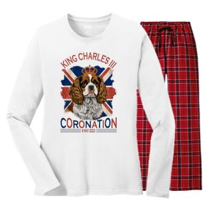 King Charles III British Royal Coronation May Spaniel Dog Women's Long Sleeve Flannel Pajama Set 