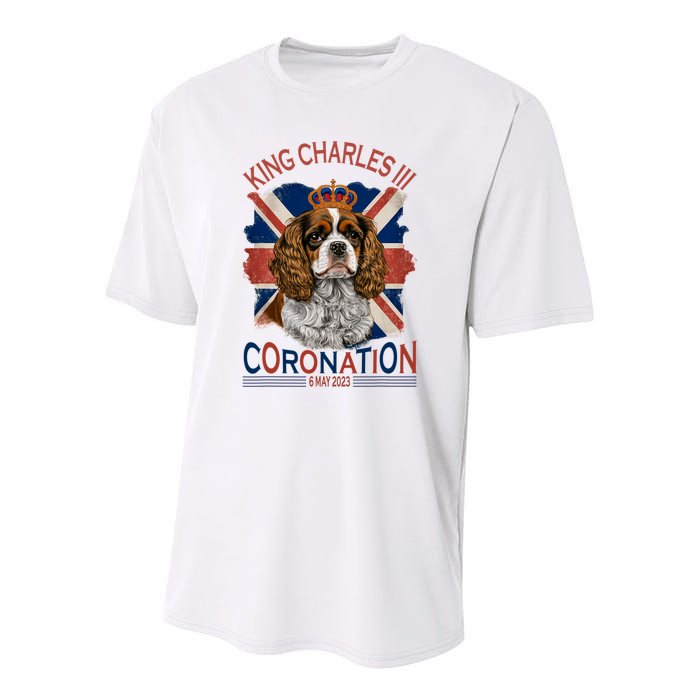 King Charles III British Royal Coronation May Spaniel Dog Youth Performance Sprint T-Shirt