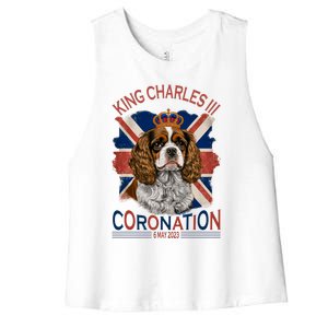 King Charles III British Royal Coronation May Spaniel Dog Women's Racerback Cropped Tank