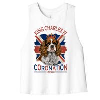 King Charles III British Royal Coronation May Spaniel Dog Women's Racerback Cropped Tank