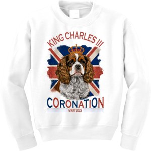 King Charles III British Royal Coronation May Spaniel Dog Kids Sweatshirt