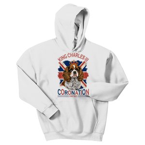 King Charles III British Royal Coronation May Spaniel Dog Kids Hoodie