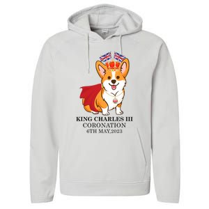 King Charles III Coronation Royal Corgi dog British flag Performance Fleece Hoodie