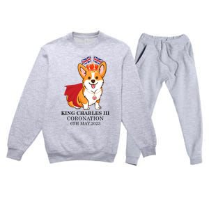 King Charles III Coronation Royal Corgi dog British flag Premium Crewneck Sweatsuit Set