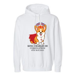 King Charles III Coronation Royal Corgi dog British flag Garment-Dyed Fleece Hoodie