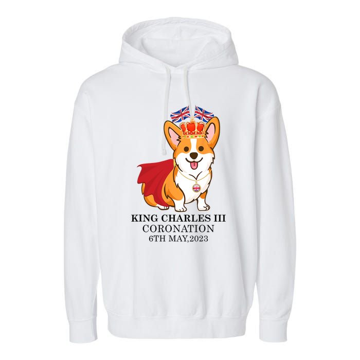 King Charles III Coronation Royal Corgi dog British flag Garment-Dyed Fleece Hoodie