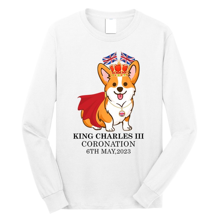 King Charles III Coronation Royal Corgi dog British flag Long Sleeve Shirt