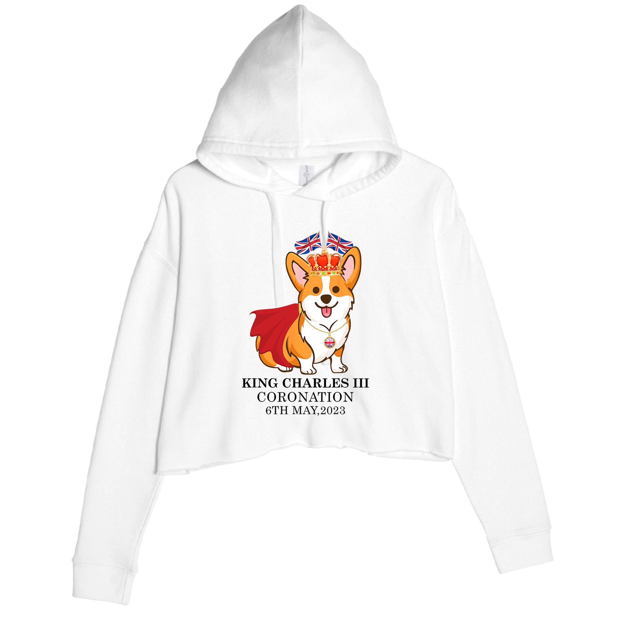 King Charles III Coronation Royal Corgi dog British flag Crop Fleece Hoodie