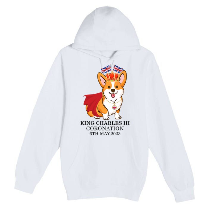 King Charles III Coronation Royal Corgi dog British flag Premium Pullover Hoodie