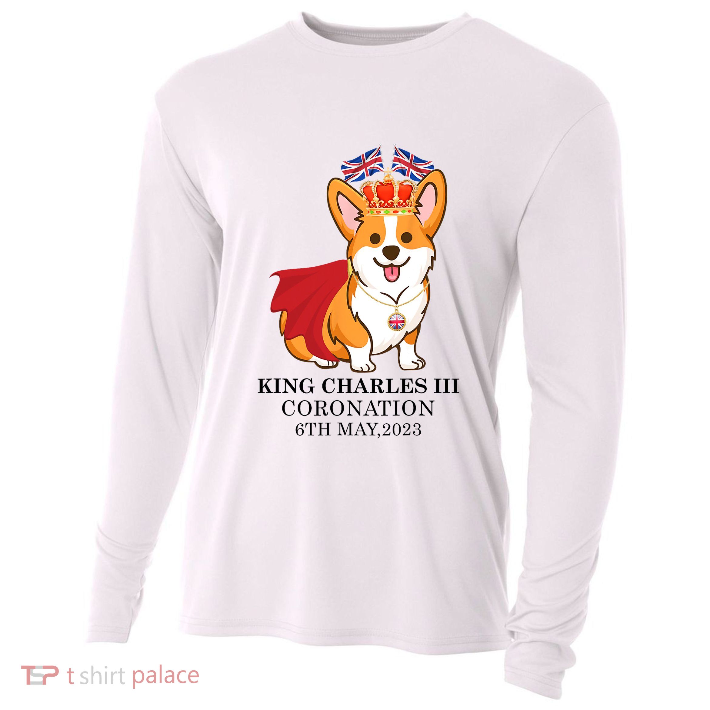 King Charles III Coronation Royal Corgi dog British flag Cooling Performance Long Sleeve Crew