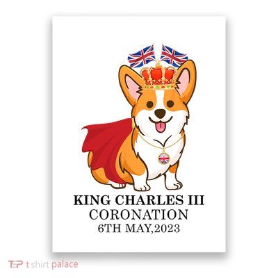 King Charles III Coronation Royal Corgi dog British flag Poster