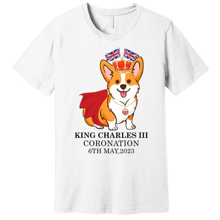 King Charles III Coronation Royal Corgi dog British flag Premium T-Shirt