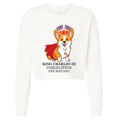 King Charles III Coronation Royal Corgi dog British flag Cropped Pullover Crew