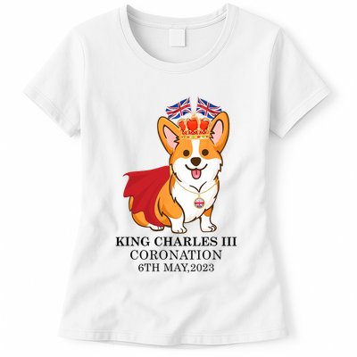 King Charles III Coronation Royal Corgi dog British flag Womens T-Shirt
