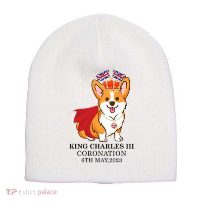King Charles III Coronation Royal Corgi dog British flag Short Acrylic Beanie