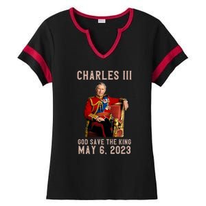 King Charles III Coronation God Save The King Ladies Halftime Notch Neck Tee