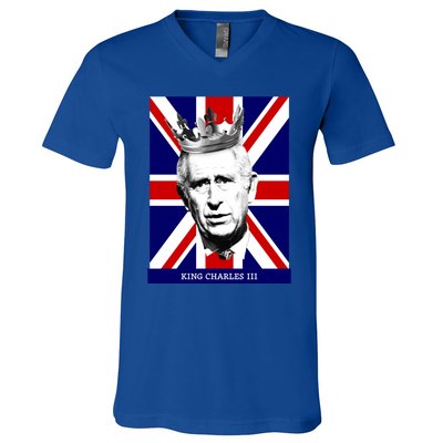 King Charles Iii Gift Union Jack Royal Family Gift V-Neck T-Shirt