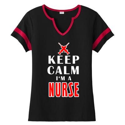 Keep Calm Im A Nurse Funny Quotes Gift Ladies Halftime Notch Neck Tee