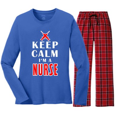 Keep Calm Im A Nurse Funny Quotes Gift Women's Long Sleeve Flannel Pajama Set 