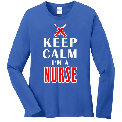 Keep Calm Im A Nurse Funny Quotes Gift Ladies Long Sleeve Shirt