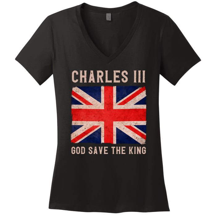 King Charles III God Save The King Monarchy UK Women's V-Neck T-Shirt